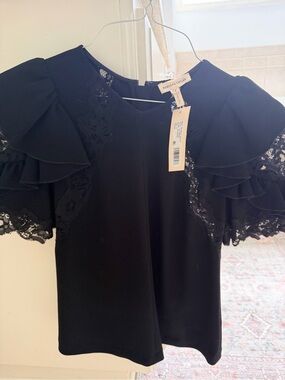 Rebecca Taylor Black Lace Ruffle Sleeve Blouse